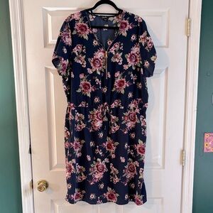 Justify Navy and Pink Floral Midi Dress